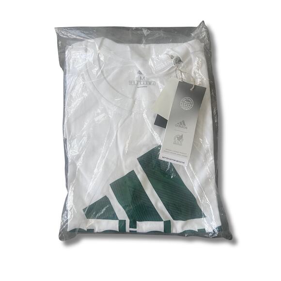 Adidas T-Shirt Mens Size M White Green Short Sleeve Large Logo Print Sportswear - Picture 2 of 3